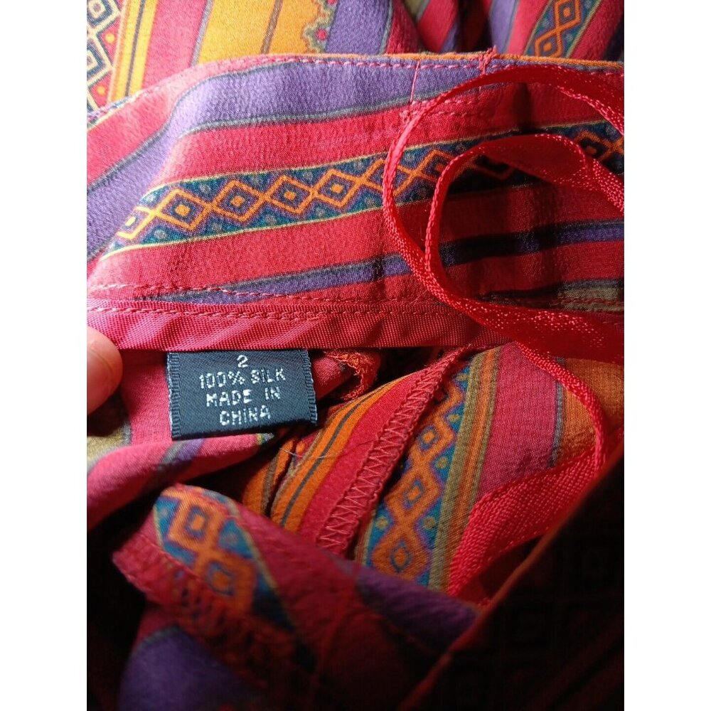 Vtg Linda Allard Ellen Tracy Women Sz 2 100% Silk Pants Boho Stripe Zip Wide Leg - Picture 7 of 7